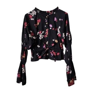 ARC & BOW Floruit Dark Academia reversible dark‎ floral blouse in black Small
